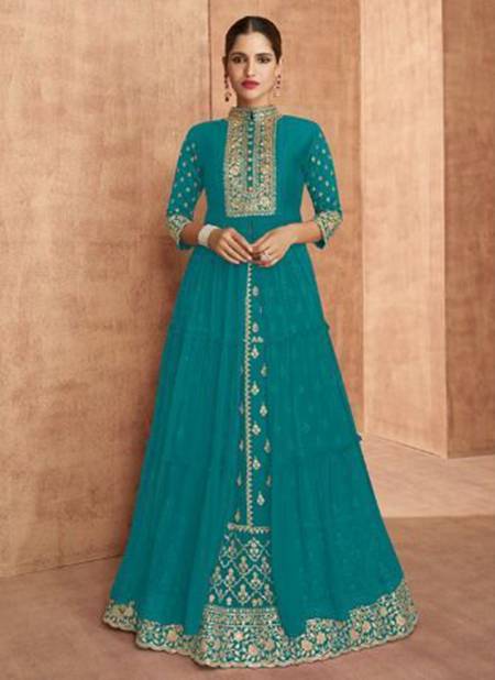 Sea Blue Colour Sayuri Shaina 136 New Designer Wedding Wear Georgette Heavy Salwar Suits Collection 139 D